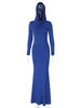 High Street Red Christma Hooded Long Sleeve Maxi Dress for Woman Slim Solid Bodycon Party Vestidos Elegant Autumn Dresses
