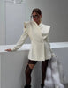 Women White Wide Shoulder Blazer Coat Chic Full Sleeve V-neck Waist Cinching Hollow Out Coats Lady Spring Autumn Outwear