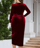 Elegant Velvet Bodycon Dress Women Sexy Wrapped V-neck Long Sleeve Ruched High Waist Midi Dress Party Cocktail Dresses Vestidos