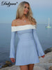 Off Shoulder Long Sleeves Slim Mini Dress Women's Sexy Elegant Outfit Prom Birthday Party Clubwear Spring Dress