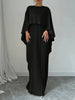Elegant Crew Neck Pleated Long Dress Women Casual Solid Loose Cloak Sleeve Ruffle Maxi Dresses For Women Spring Autumn Vestidos