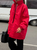 Women Red Oversized Puffer Coats Stand Collar Single-breasted Elastic Cuff Loose Warm Winter Coat Lady Autumn Casual Chic Jacket