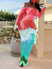 Women Gradient Tie Dye Printed Off Shoulder Long Sleeve Maxi Long Midi Bodycon Ruched Dress Sexy Party Club Dresses