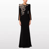 High Street Designer Party Vestido Women's Slit Sleeve Diamonds Beaded Maxi Long Dress