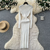 Vestidos Para Mujer Solid Half High Collar Autumn Winter Solid Woman Dresses Korean Sweater Elegant Long Dress