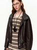 Korean Style Relaxed Motorcycle Leather Jacket Spring Casual Short Jacket for Women Sweet Cool Retro Solid