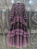 Women's Evening Dress Purple Three-Dimensional Flower Ruffled Long Sleeve Mesh Dresses Autumn Clothing QM782