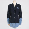 gestring Women Blazer Autumn Denim Stitched Single Breasted Ladies Black Blazer Coat Women's Long Suit Jacket
