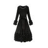 Solid Color Bubble Pleated Women ’s Dress Round Neck Long Sleeve Beaded Waist Pink Dress Spring 2DB7194