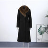 Elegant Faux Fur Wool Long Coat Women Solid Full Sleeve Lapel Patchwork Waist-closed Slim Coats Female Winter Outwear