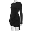 Sexy O-neck Long Sleeve Bandage Solid Short Dress Streetwear Women's Elegant High Waist Tunics Ruched Party Club Dresses