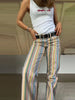 Multicolor Striped Low Waisted Pants Straight Leg Full Length Retro Colorful Trousers Spring Casual Lady Daily Wear