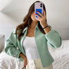 Cropped Tweed Jacket Women's Jacket Demi-Season Zip-Up Long Sleeve Top Mint Green Textured Outerwear Streetwear Coats