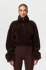 Women Cropped Teddy Fleece Jacket Half Zip High Neck Long Cuff Sleeve Loose Casual Autumn Winter Fuzzy Warm Outerwear