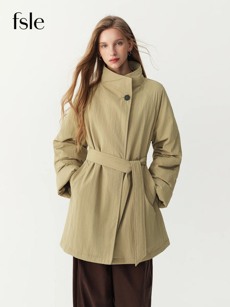Winter Women's Commute Stand Collar Direct Down Fill Trench Style Down Puffer Coat Warm Thick Quilted Outerwear