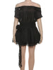 Hipster Sash+Dress Women Thin Elegant Slash Neck Tierred Puffy Hem 3d Flowers Tassel Buttons Skinny Party Bodycon