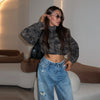 Women's Cropped Coats Camo Printed Hooded Zipper Padded Jacket Autumn Winter Lady Long Sleeve Panelled Loose Coat Outerwears