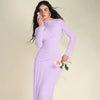 Elegant Pink Irregular Pleated Maxi Dress Women O-Neck Long Sleeve Ruched Slim Long Dress Wedding Guest Evening Party Robes