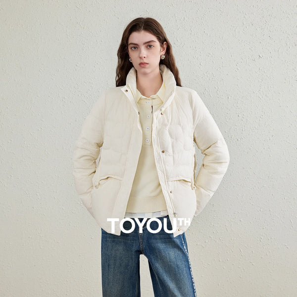 Women's 90% White Duck Down Jacket Autumn High Neck Windproof Fluffy Cocoon Silhouette Warm Outerwear