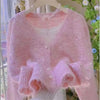 Korean Sequin Knit Cardigan Autumn Winter Pearl Button Loose Wool Sweater Women Sweet Knitwear Coat Soft Clothes Women
