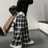 Oversize Women Sweatpants Black Plaid Casual Pants Baggy Elastic Waist Pockets Student Unisex Hip Hop Loose Trousers