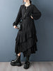 Irregular Black Vintage Pleated Dresses For Women Loose Casual Long Sleeve Midi Dress Clothing Spring Autumn
