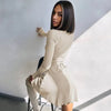 Spring Elegant Pretty Women Dresses Black Sexy Short Dress Female V Neck Long Sleeve Slim Solid Color Mini Dress