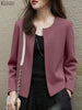 Elegant Chic Women's Lightweight Blazer Autumn O-Neck Long Sleeve Open-Front Solid Color Outerwear Office Lady S-3XL