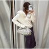 Women's Knitwear Faux Fur Collar Patchwork Knitted Cardigan Autumn Female Long Sleeve Single Breasted Solid Coats Chic Partywear