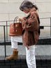 Women's Belt Short Suede Jackets Loose Lapel Long Sleeve Zipper Coats Spring Lady Vintage Female Outwear Street