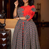Elegant Dresses for Women Fall African 3/4 Sleeve Party Birthday Robe Chic 3D Flower Plaid Evening A-Line Dress