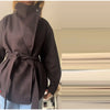Faux Fur Belt Jackets Women Loose High Neck One Butoon Long Sleeves Coats Female Autumn Winter Thick Warm Outwears