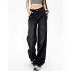 Lady Retro Black Gray High Waist Jeans Pants Women Straight Leg Denim Trousers Girls Loose Fit Thin Casual Pants