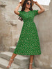 Women's Floral Print Puff Sleeve Dress, Round Neck Waist Tie Design, Boho Style Woven Fabric, All Season Wearable