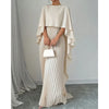 Elegant Crew Neck Pleated Long Dress Women Casual Solid Loose Cloak Sleeve Ruffle Maxi Dresses For Women Spring Autumn Vestidos