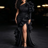 Plus Size One Shoulder Maxi Evening Dress Women Elegant Long Sleeve High Waist Tiered Ruffle Party Prom Wedding Guest Dresses