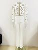 High Street Designer Suit Set Women's Pearls Diamonds Rhinestone Beaded Trimed Jacket Flare Slit Pants Suit