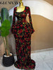 Women Floral Tie Dye Print Stacked Ruched Long Sleeve A-line Maxi Long Dress Birthda Party Education Dresses
