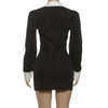 Autumn Color Patchwork Mini Dress Women Turn Down Collar Long Sleeve Slim Bodycon Streetwear Office Lady Outfits