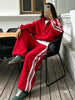Red Women's Tracksuit with Zipper Trousers Stripes Two Piece Set Women Classic Cotton Autumn Brown Tracksuit for Women