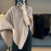 Women's 100% Wool Knitted Poncho Shawl Cloak Bat Sleeve High Collar Irregular Loose Warm Soft Pullovers Autumn Winter Outerwear
