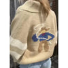 Women Shawl Collar Cardigan Long Sleeve V Neck Y2K Aesthetic Graphic Print Button Down Sweater Knitwear Coat Tops