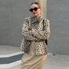 Leopard Print Women Winter Coat Faux Fur Coat Lapel Waist Tightened Jacket Single Breasted Long Sleeve Coat Daily Wear