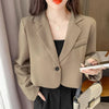 Korean Cropped Blazers Women Solid Color Simple Single-button Outwear Teens All-match Long Sleeve Office Suit Jacket
