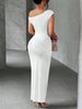 Water Ripple Slanted Shoulder Dress Women's Elegant And Simple Solid Color A-line Collar Mid-waist Sexy Hip Wrap Skirt