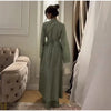 Spring Women Dress Set Minimalist Stand Collar Knot Button Slit Hem Long Dresses All-match Skirts Lady Street Gown