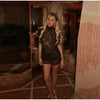 Sexy Lace See Through Party Dress Women Slim Fly Sleeve O-neck Evening Solid Dresses Female Patchwork Pleated Robe Lady
