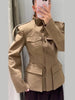 Women's Jacket Slim Fit Stand Collar Tailored Epaulets Flap Pockets Single Breasted Button Down Blazer Coat Spring Outwear