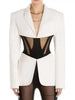 Women Blazer Notched Collar Full Sleeve Hidden Breasted Lace Patchwork Waist Black Jacket Autumn 17A8211