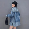 Retro Denim Hooded Coats for Women Blue Single Breasted Mid-length Loose Autumn Jackets